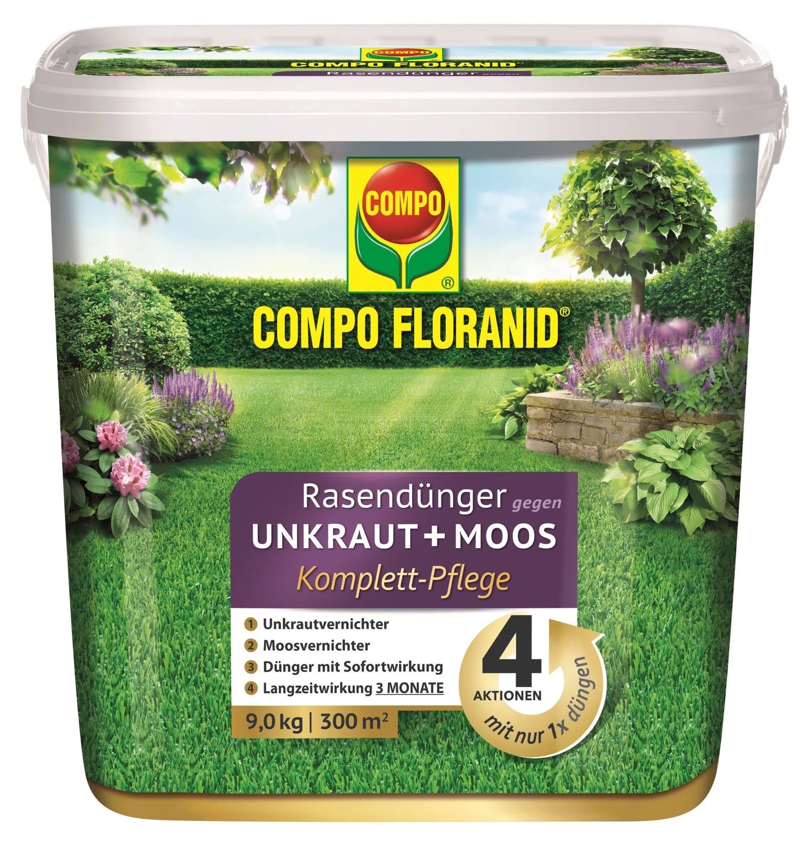 Engrais pour gazon COMPO FLORANID contre les mauvaises herbes et la mousse – Soin complet, 9 kg