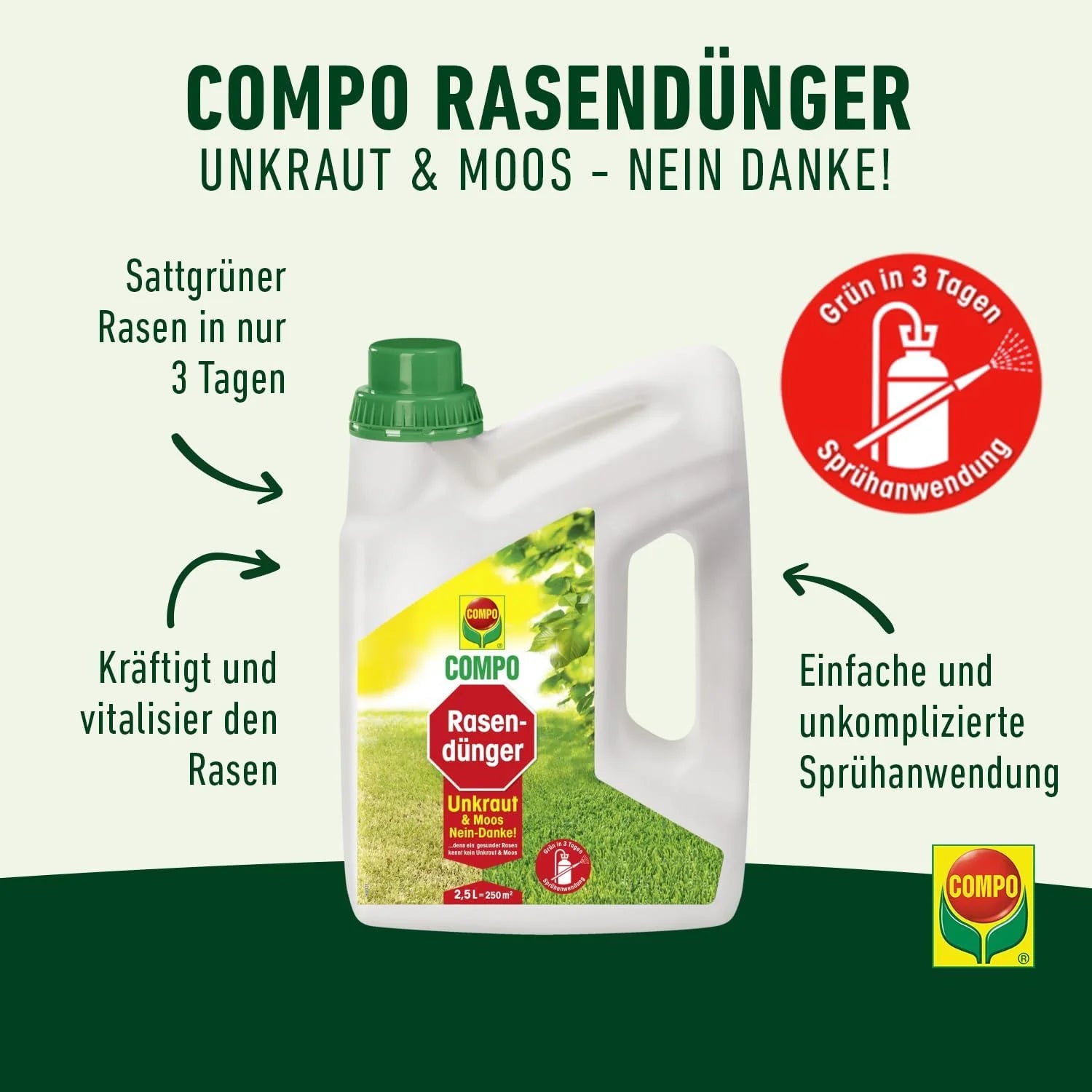 Engrais pour pelouse COMPO Désherbant et anti-mousse 2,5L