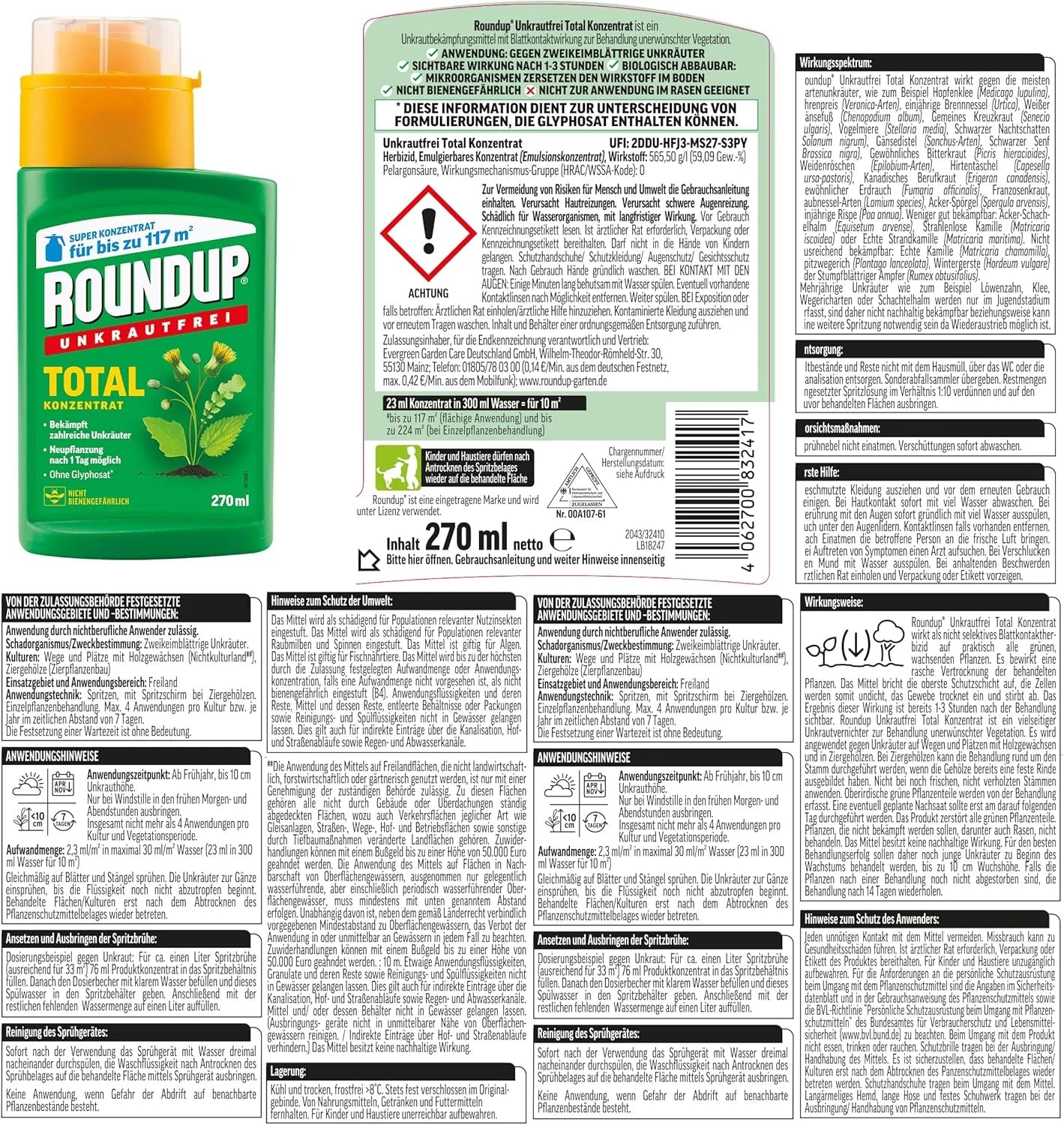 Désherbant ROUNDUP TOTAL Concentré 270 ml