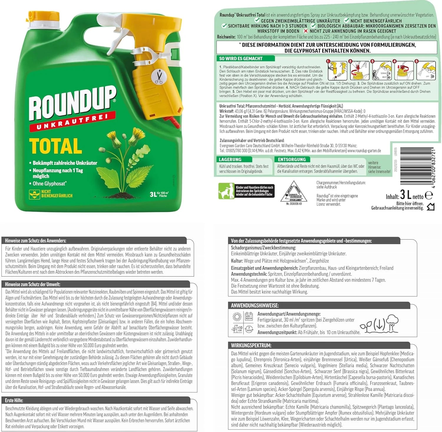 Désherbant ROUNDUP TOTAL en flacon pulvérisateur de 3L